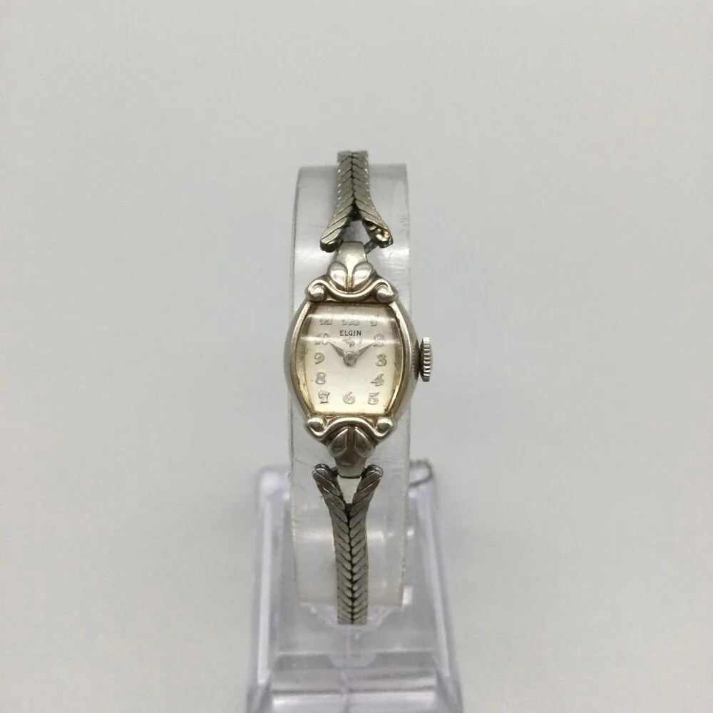 Vintage Elgin Womens Watch 14mm 10K RGP Bezel Silver Tone Manual Wind 6.5